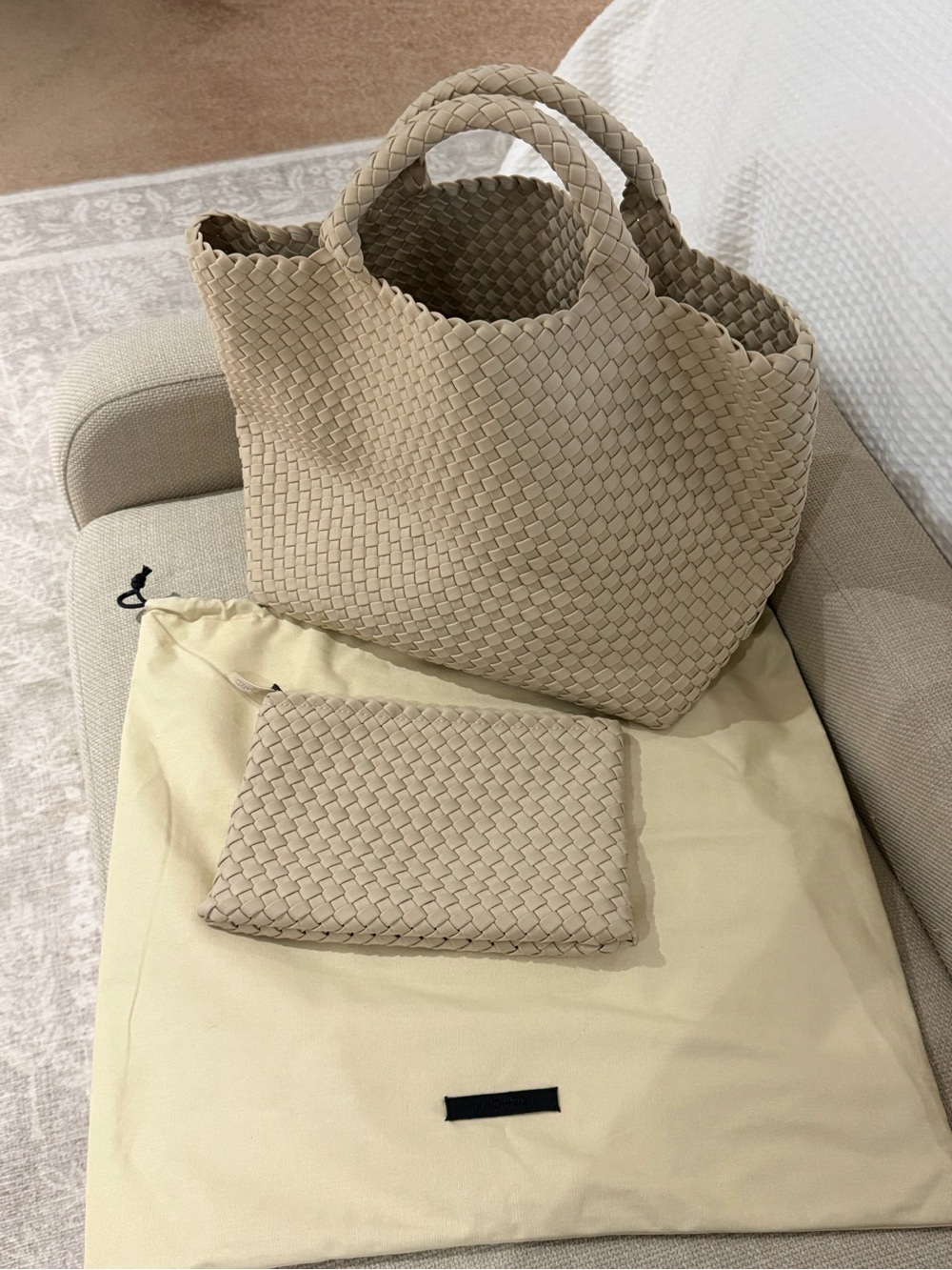 Naghedi St. Barths Medium Tote Bag with Matching Pouch - Ecru